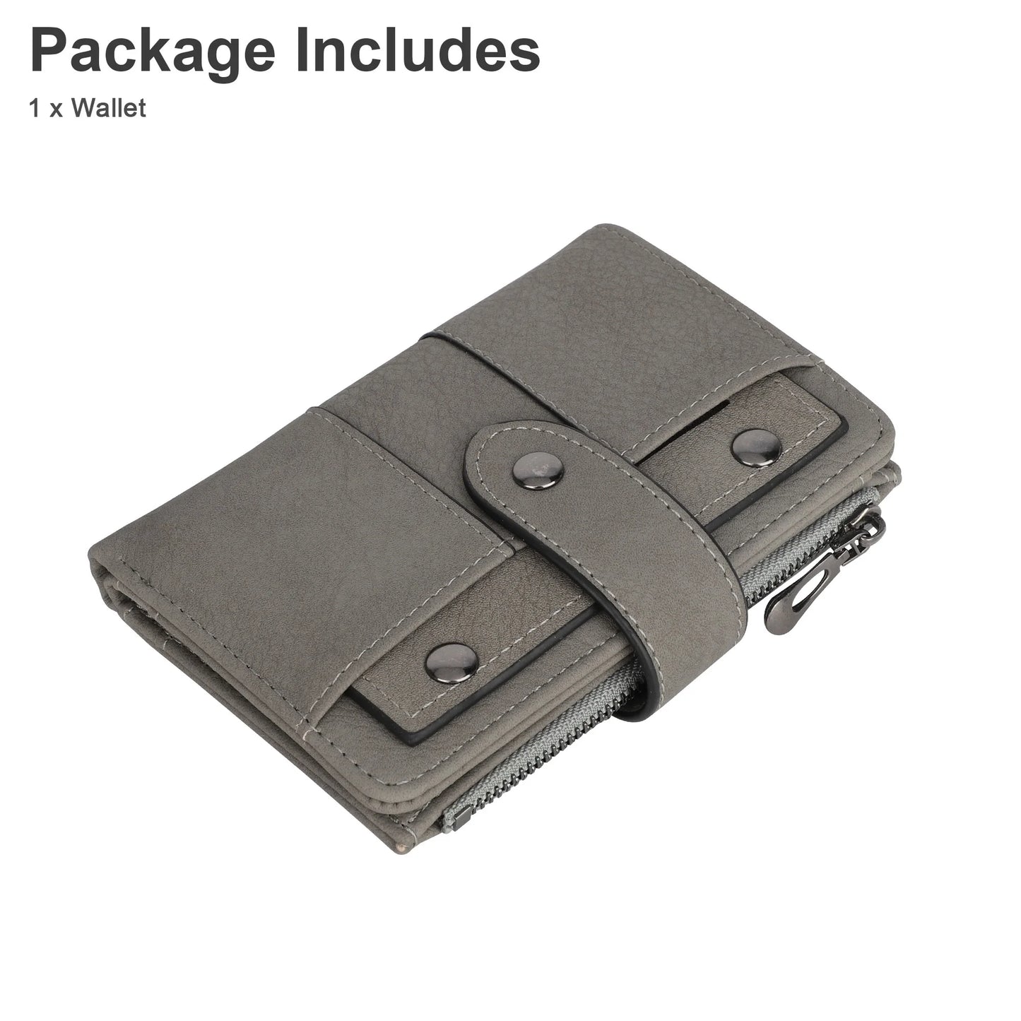 Small Leather Wallet for Women, Bifold Pocket Purse with Zipper Closure, RFID Blocking Card Holder with ID Window