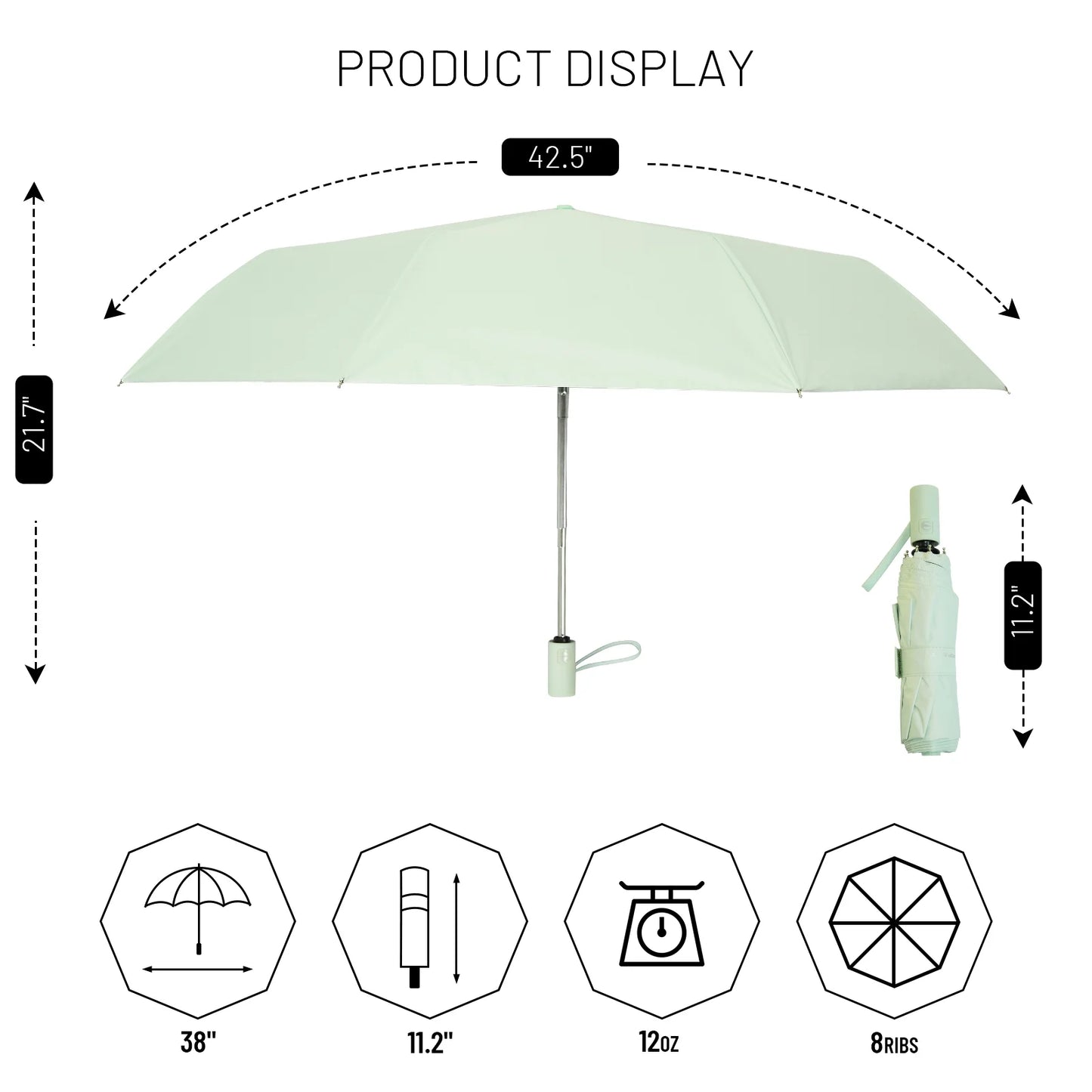 Travel Umbrellas for Rain Automatic Folding Sun Umbrella for Walking Waterproof Windproof Umbrellas for Women and Men (Green)