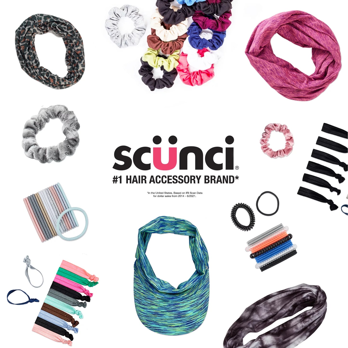 No Damage Elastic Stretch Nylon Ponytail Holder Hair Ties, Bright Multi-Color, 32 Ct