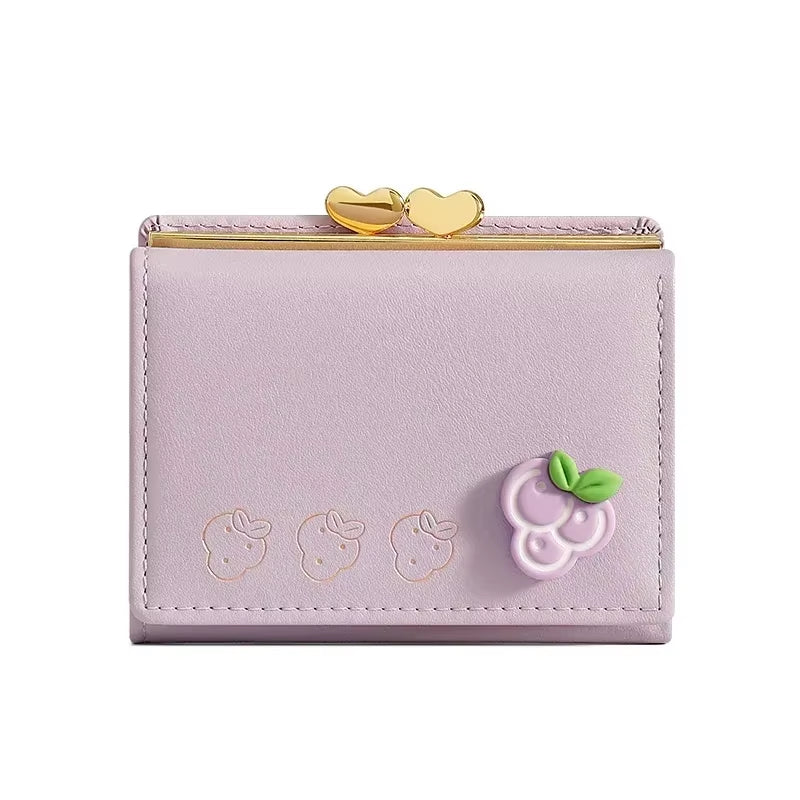 Cute Small Leather Pocket Wallet for Women Fruit Print Bifold Coin Purse Ladies Mini Short Purse Money Card Holders Clutch Bags
