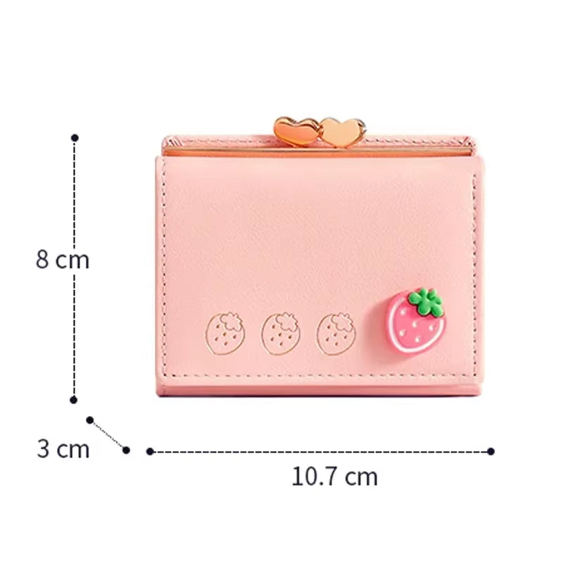 Cute Small Leather Pocket Wallet for Women Fruit Print Bifold Coin Purse Ladies Mini Short Purse Money Card Holders Clutch Bags