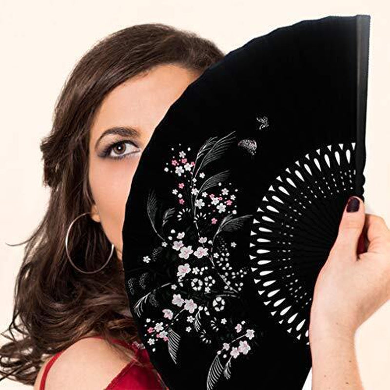 Abanicos De Mano Plegables Grassflowers, Con Funda De Tela Para Protección