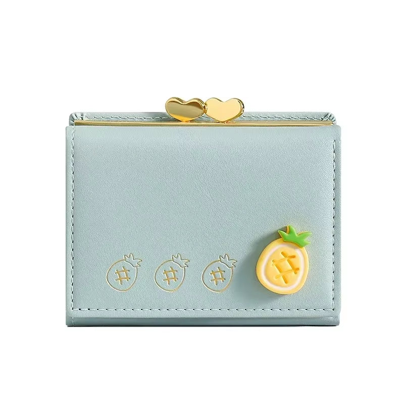 Cute Small Leather Pocket Wallet for Women Fruit Print Bifold Coin Purse Ladies Mini Short Purse Money Card Holders Clutch Bags