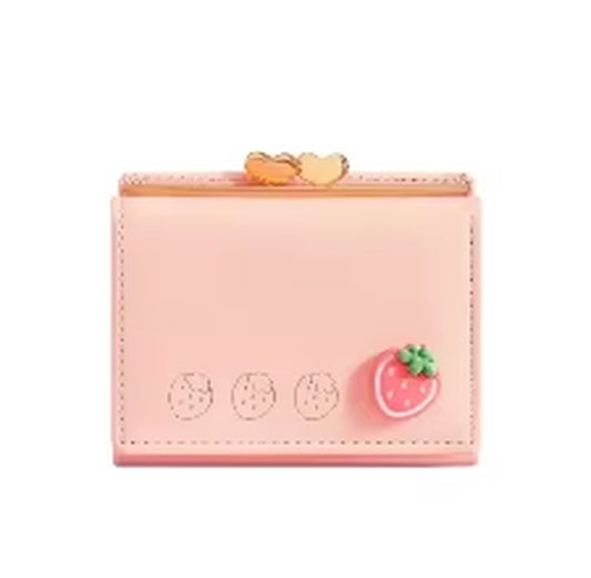 Cute Small Leather Pocket Wallet for Women Fruit Print Bifold Coin Purse Ladies Mini Short Purse Money Card Holders Clutch Bags