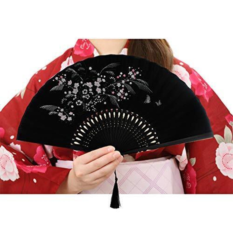Abanicos De Mano Plegables Grassflowers, Con Funda De Tela Para Protección