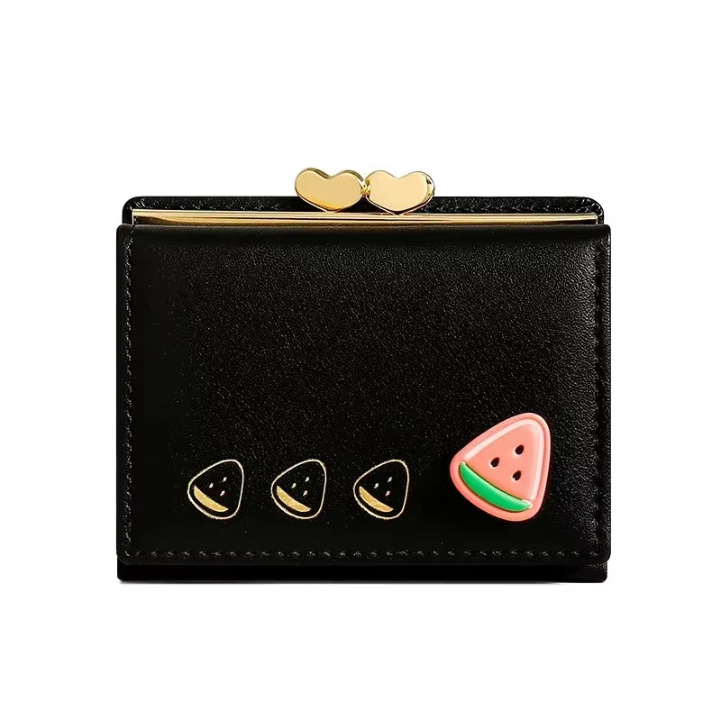 Cute Small Leather Pocket Wallet for Women Fruit Print Bifold Coin Purse Ladies Mini Short Purse Money Card Holders Clutch Bags