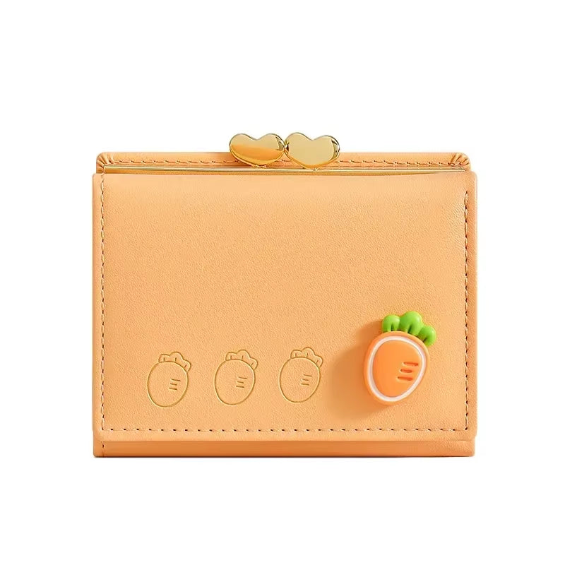 Cute Small Leather Pocket Wallet for Women Fruit Print Bifold Coin Purse Ladies Mini Short Purse Money Card Holders Clutch Bags
