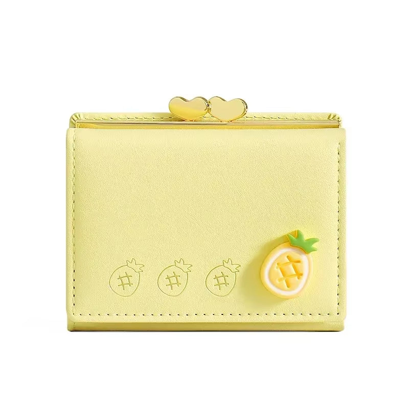 Cute Small Leather Pocket Wallet for Women Fruit Print Bifold Coin Purse Ladies Mini Short Purse Money Card Holders Clutch Bags