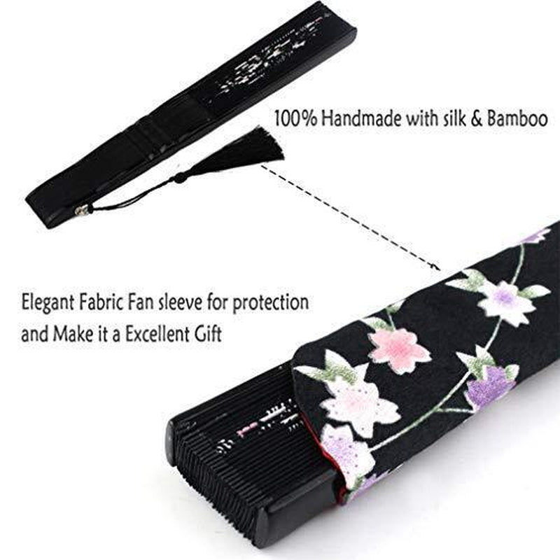 Abanicos De Mano Plegables Grassflowers, Con Funda De Tela Para Protección