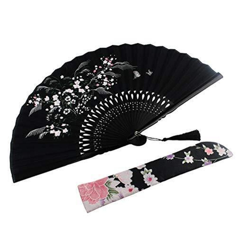 Abanicos De Mano Plegables Grassflowers, Con Funda De Tela Para Protección